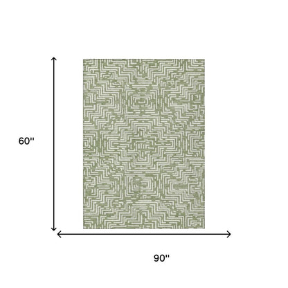 5' X 8' Fern Green And Copper Geometric Washable Indoor Outdoor Area Rug HomeRoots