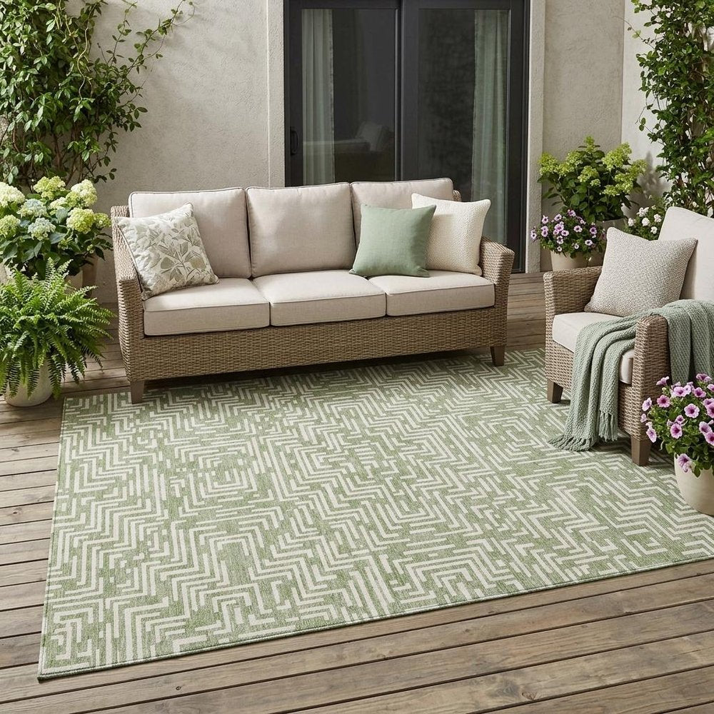 5' X 8' Fern Green And Copper Geometric Washable Indoor Outdoor Area Rug HomeRoots