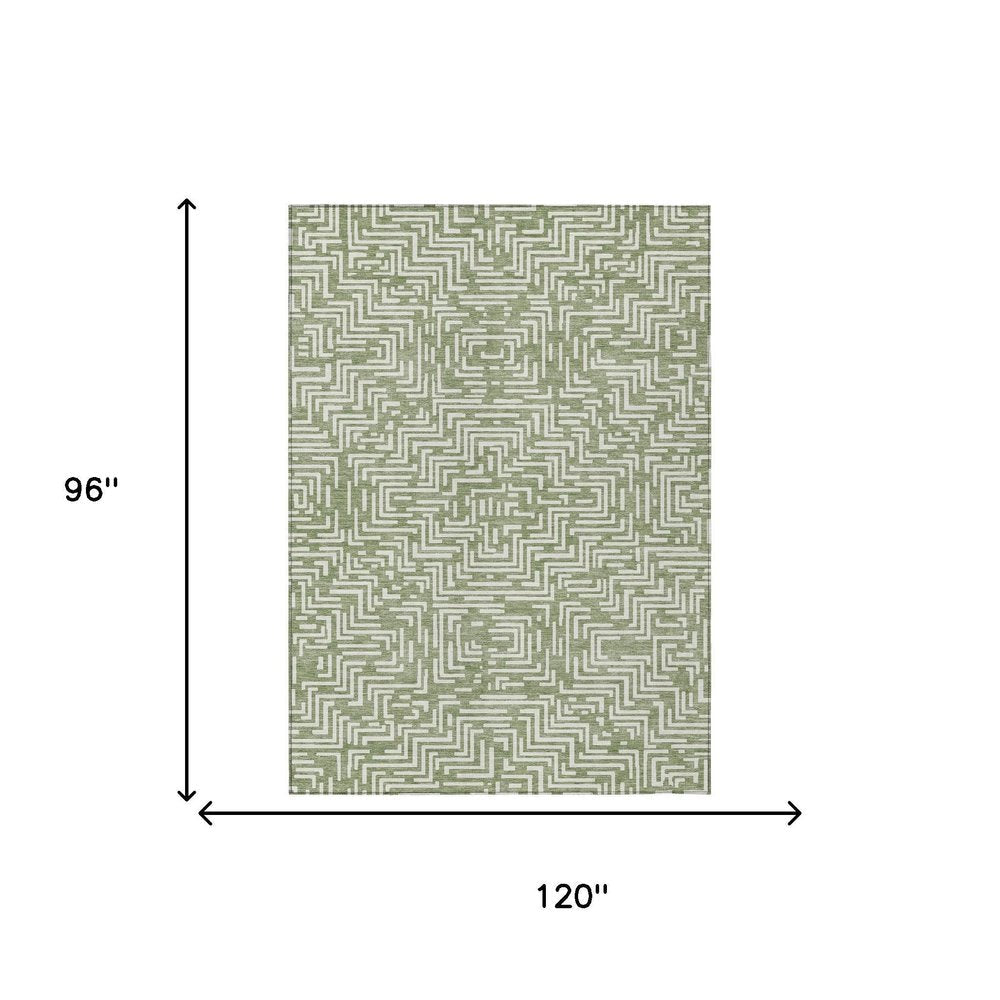 8' X 10' Fern Green And Copper Geometric Washable Indoor Outdoor Area Rug HomeRoots