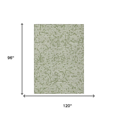 8' X 10' Fern Green And Copper Geometric Washable Indoor Outdoor Area Rug HomeRoots