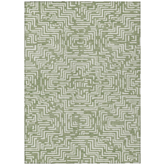 8' X 10' Fern Green And Copper Geometric Washable Indoor Outdoor Area Rug