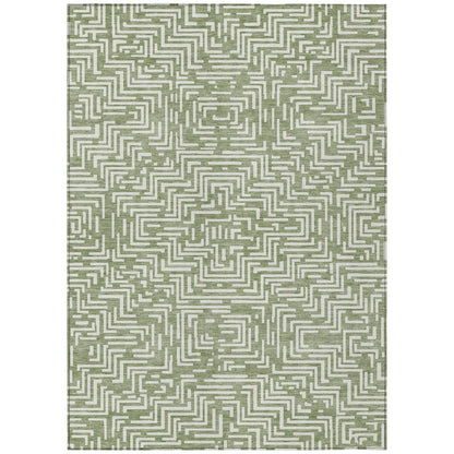 8' X 10' Fern Green And Copper Geometric Washable Indoor Outdoor Area Rug HomeRoots