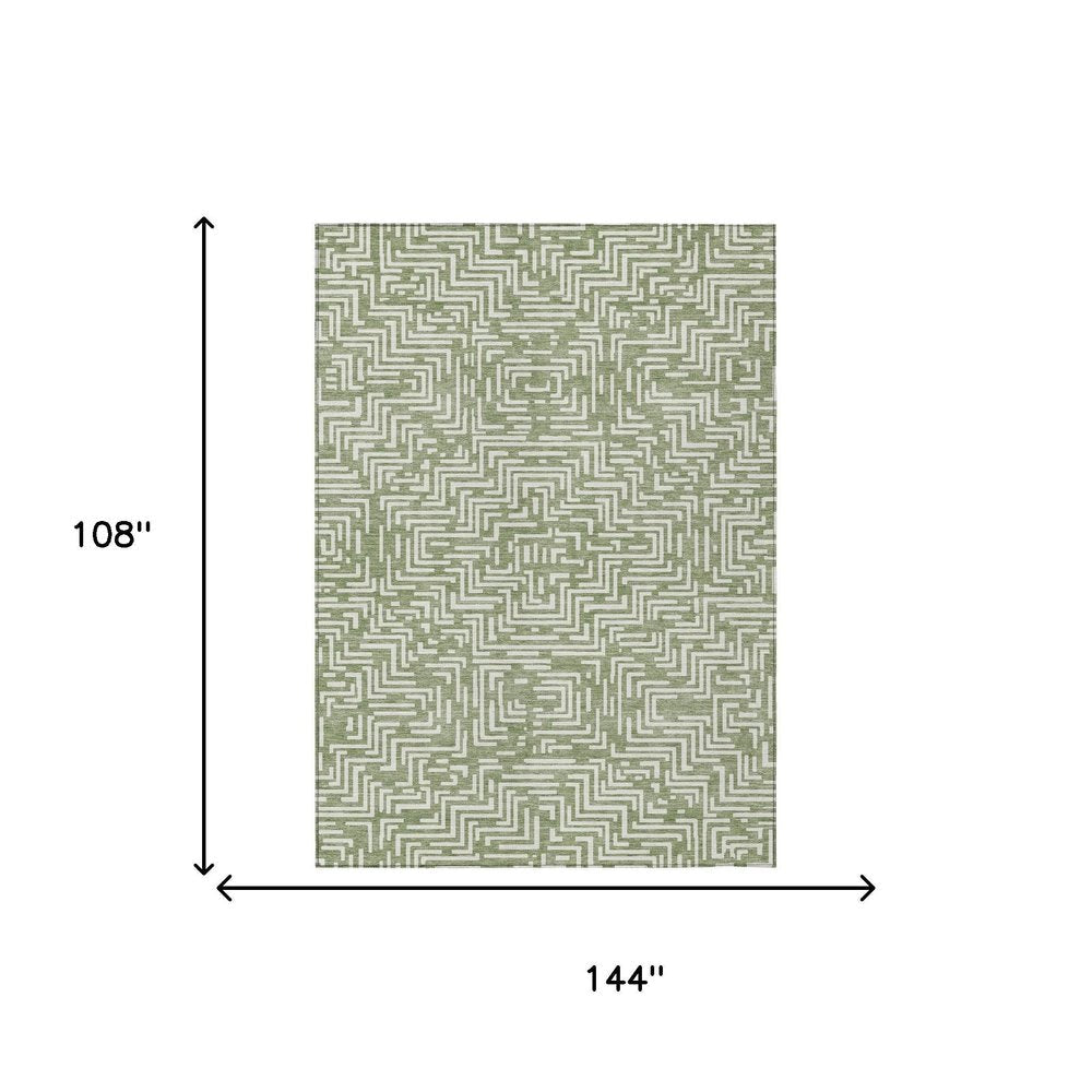 9' X 12' Fern Green And Copper Geometric Washable Indoor Outdoor Area Rug HomeRoots