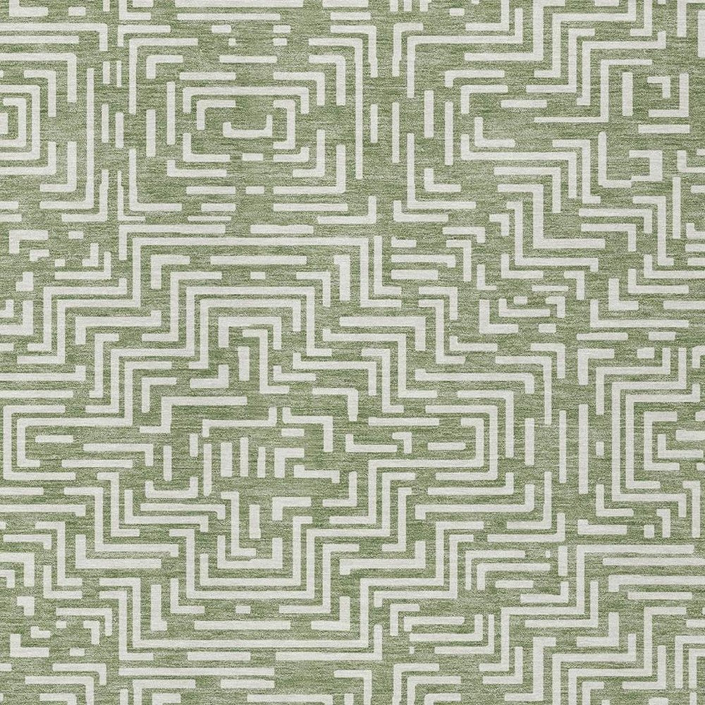 9' X 12' Fern Green And Copper Geometric Washable Indoor Outdoor Area Rug — view 8