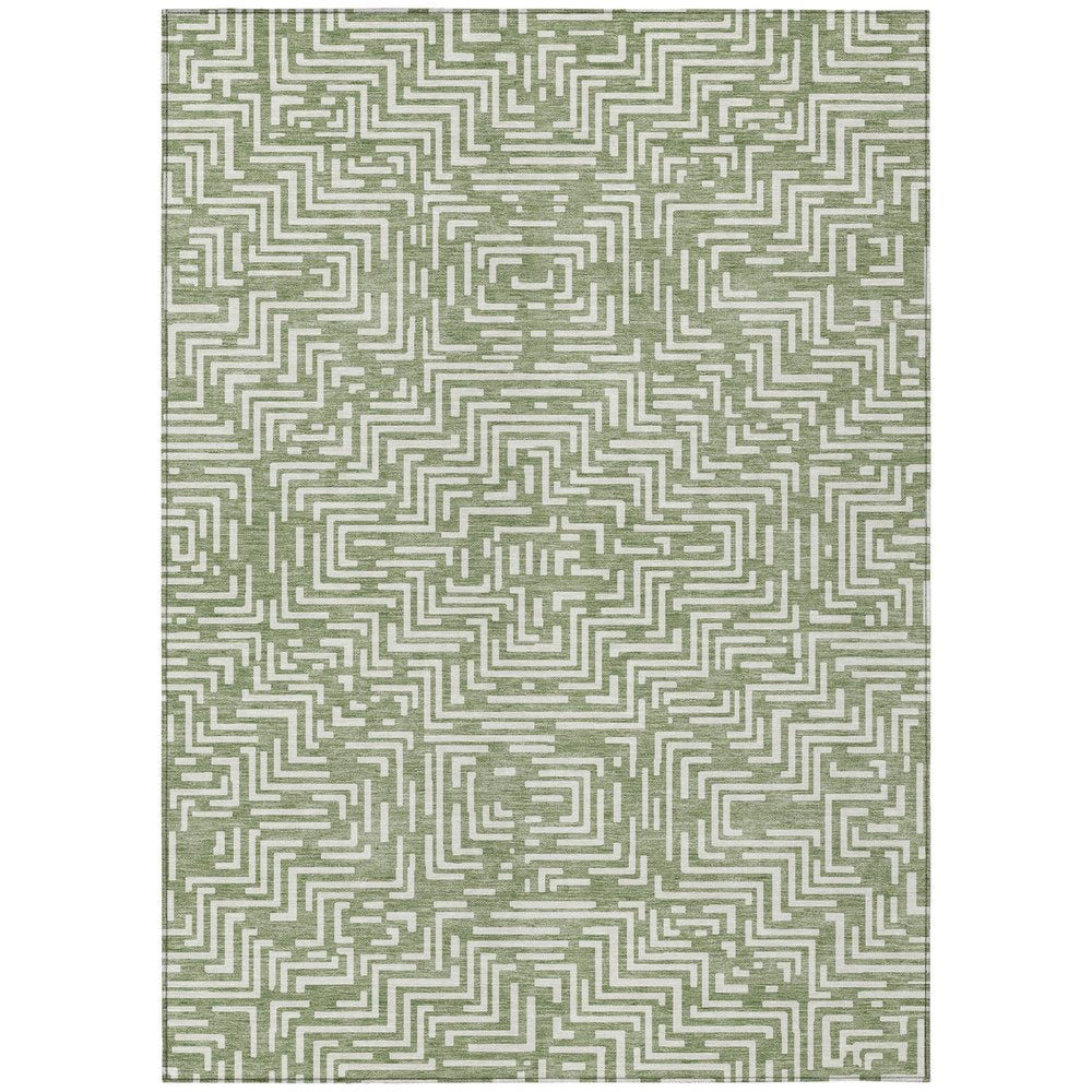9' X 12' Fern Green And Copper Geometric Washable Indoor Outdoor Area Rug HomeRoots