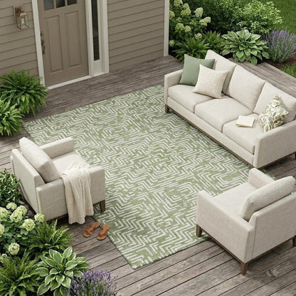 9' X 12' Fern Green And Copper Geometric Washable Indoor Outdoor Area Rug HomeRoots
