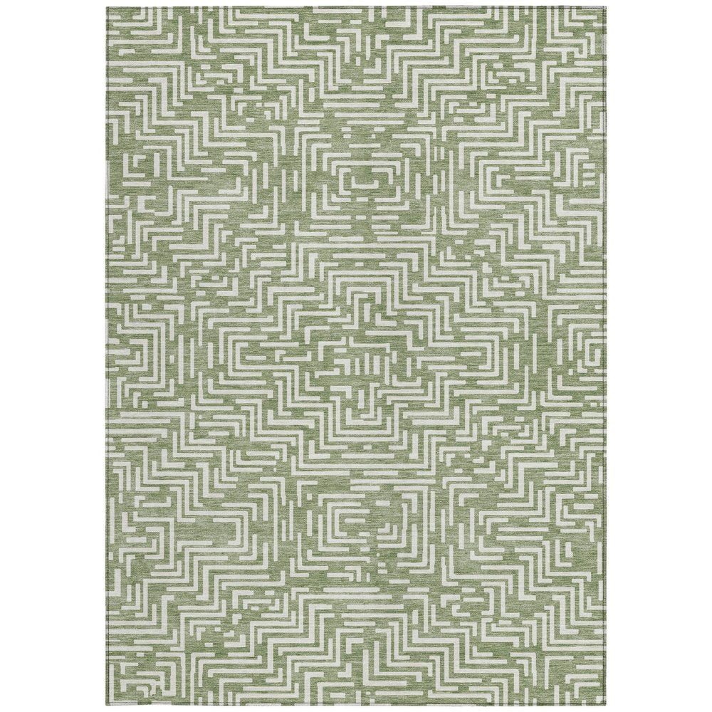 10' X 14' Fern Green And Copper Geometric Washable Indoor Outdoor Area Rug — view 5