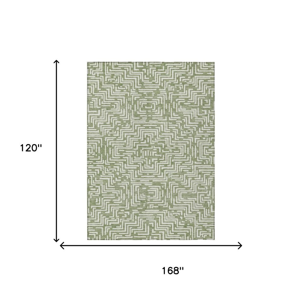 10' X 14' Fern Green And Copper Geometric Washable Indoor Outdoor Area Rug HomeRoots