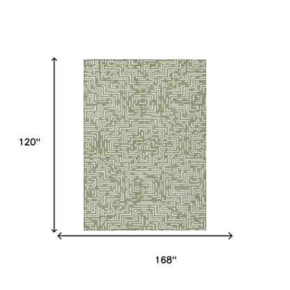 10' X 14' Fern Green And Copper Geometric Washable Indoor Outdoor Area Rug HomeRoots