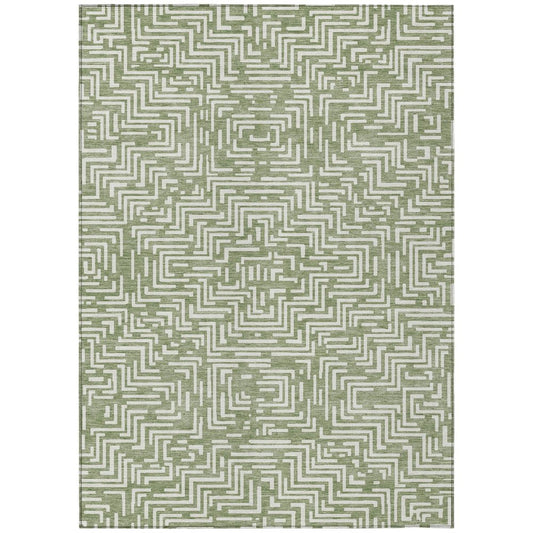 10' X 14' Fern Green And Copper Geometric Washable Indoor Outdoor Area Rug