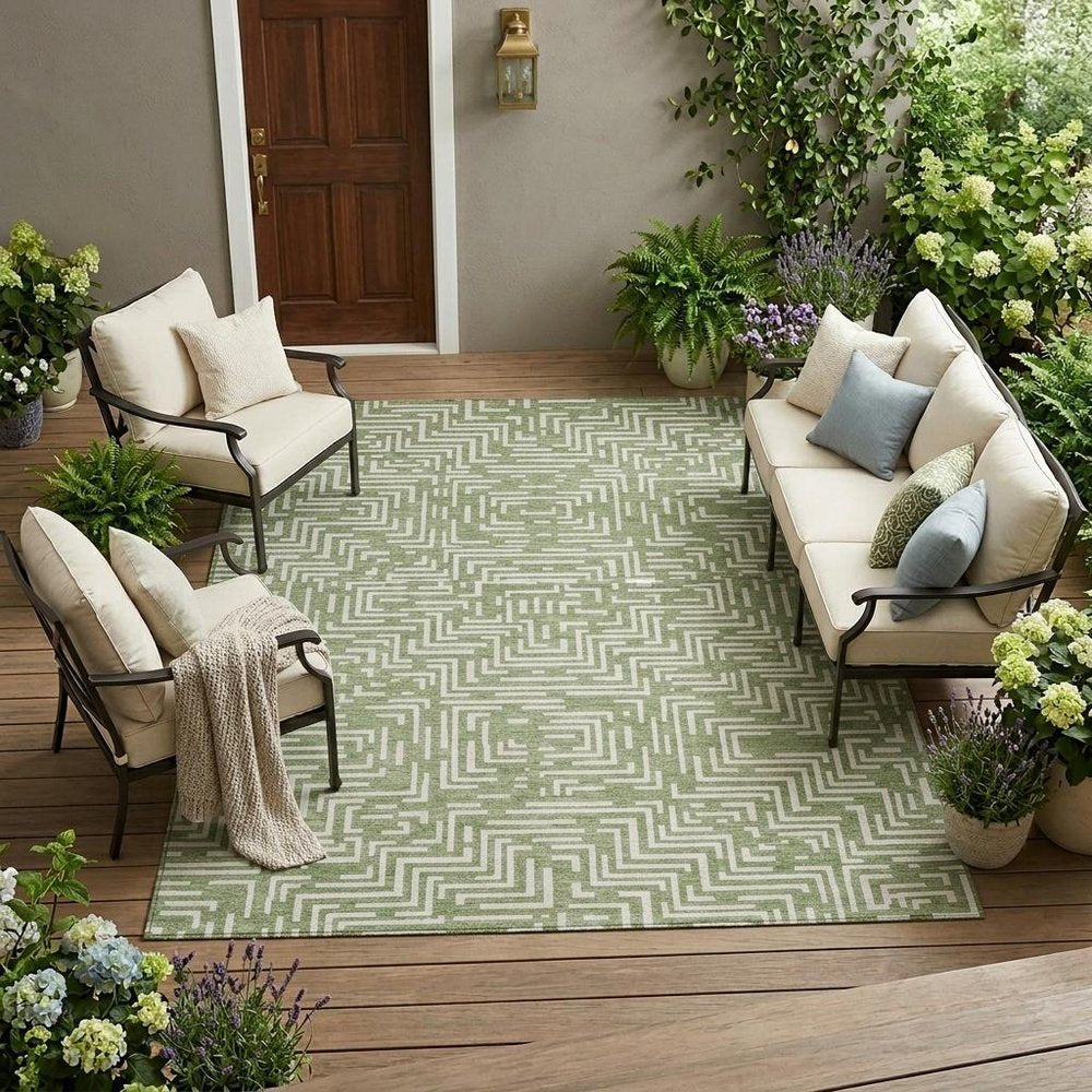 10' X 14' Fern Green And Copper Geometric Washable Indoor Outdoor Area Rug HomeRoots