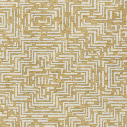 3' X 5' Gold And Brown Geometric Washable Indoor Outdoor Area Rug