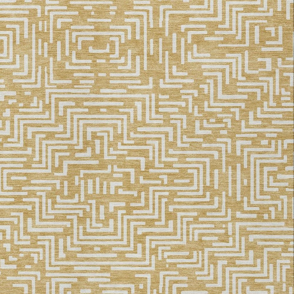 3' X 5' Gold And Brown Geometric Washable Indoor Outdoor Area Rug HomeRoots