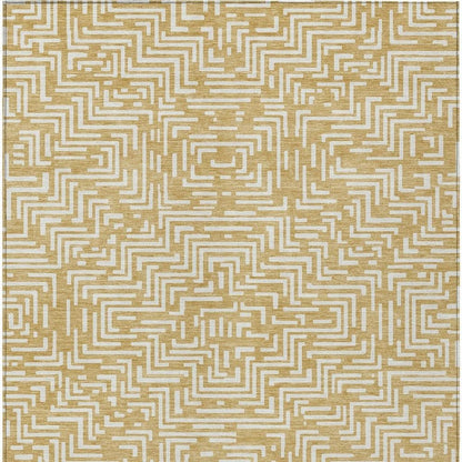 3' X 5' Gold And Brown Geometric Washable Indoor Outdoor Area Rug