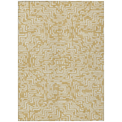 3' X 5' Gold And Brown Geometric Washable Indoor Outdoor Area Rug HomeRoots