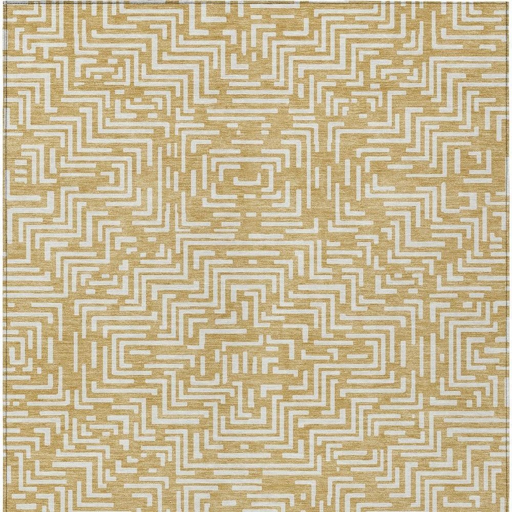 8' X 10' Gold And Brown Geometric Washable Indoor Outdoor Area Rug — view 9