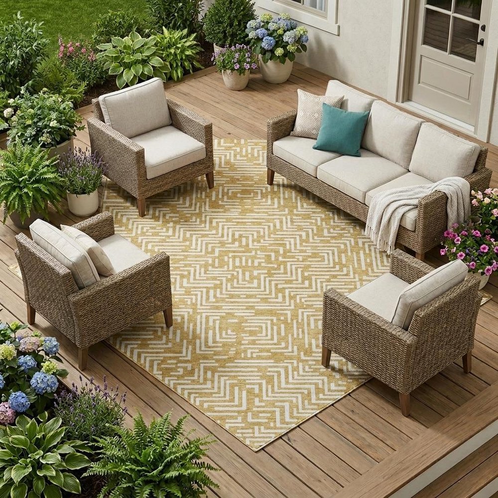 8' X 10' Gold And Brown Geometric Washable Indoor Outdoor Area Rug HomeRoots
