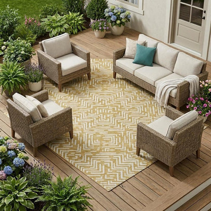 8' X 10' Gold And Brown Geometric Washable Indoor Outdoor Area Rug HomeRoots