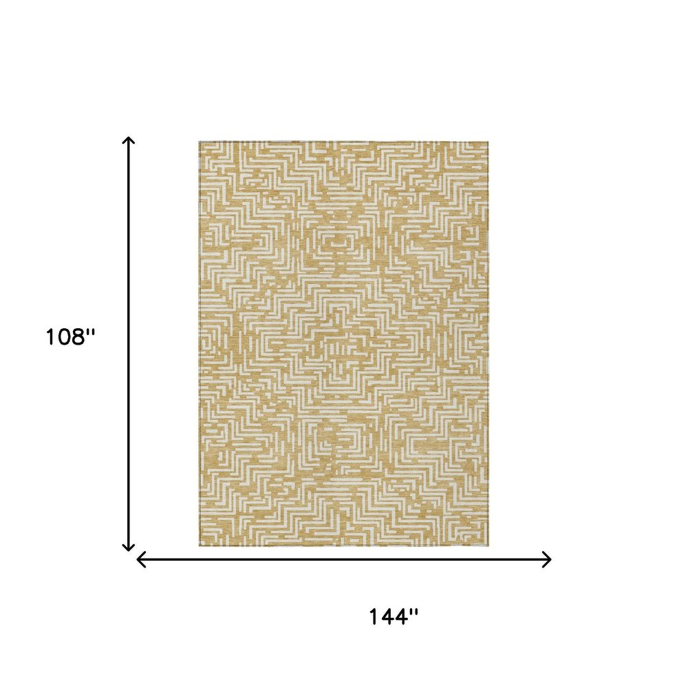 9' X 12' Gold And Brown Geometric Washable Indoor Outdoor Area Rug — view 6