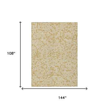 9' X 12' Gold And Brown Geometric Washable Indoor Outdoor Area Rug HomeRoots