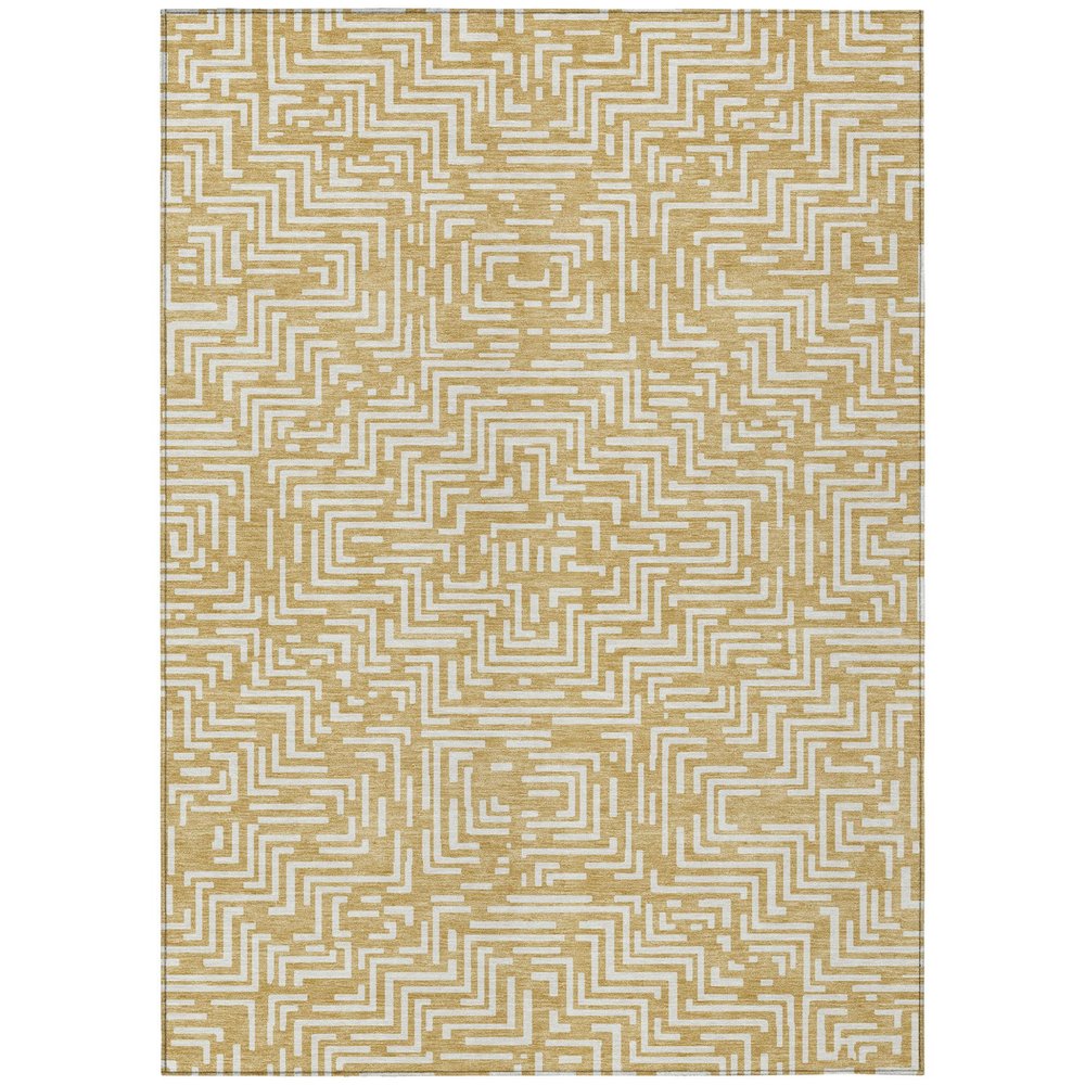 9' X 12' Gold And Brown Geometric Washable Indoor Outdoor Area Rug — view 1