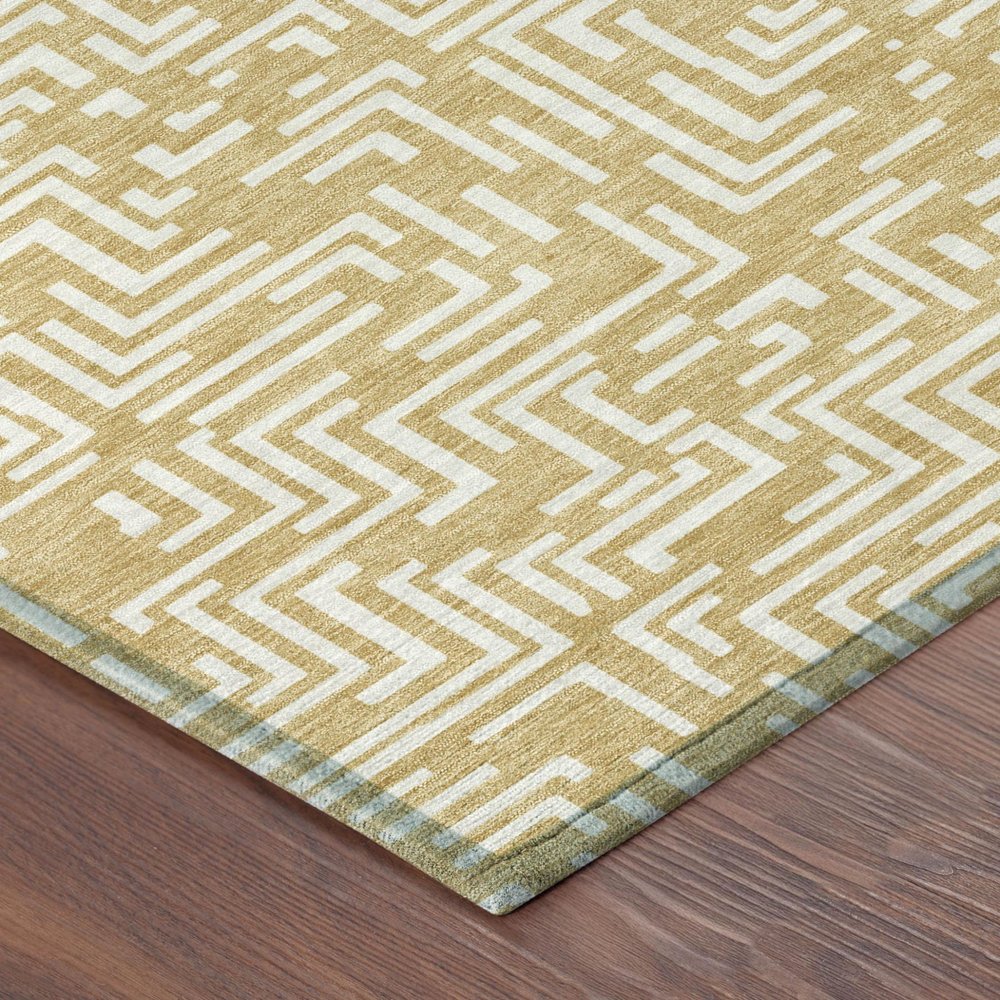 9' X 12' Gold And Brown Geometric Washable Indoor Outdoor Area Rug — view 2