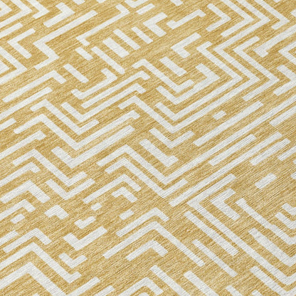 9' X 12' Gold And Brown Geometric Washable Indoor Outdoor Area Rug HomeRoots
