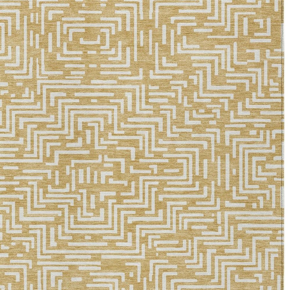 10' X 14' Gold And Brown Geometric Washable Indoor Outdoor Area Rug — view 4
