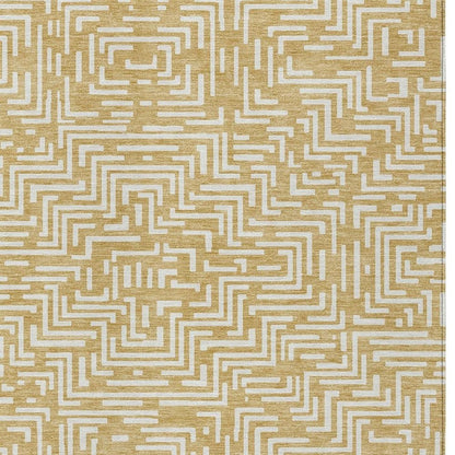 10' X 14' Gold And Brown Geometric Washable Indoor Outdoor Area Rug HomeRoots