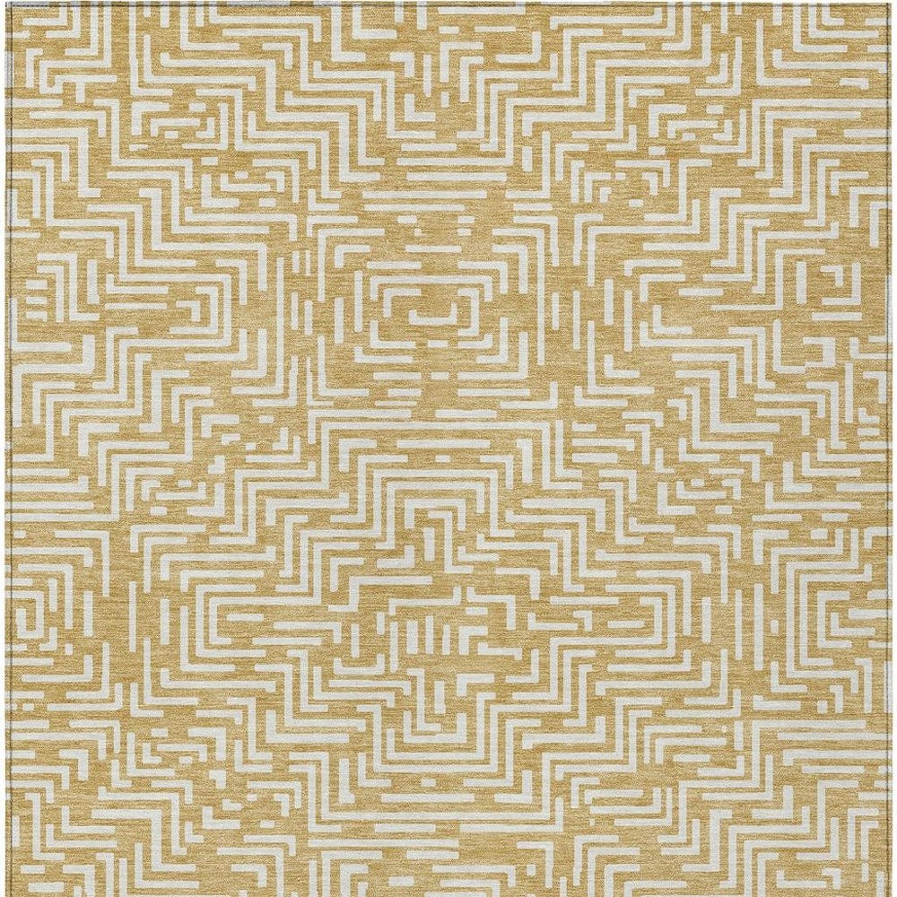10' X 14' Gold And Brown Geometric Washable Indoor Outdoor Area Rug — view 5