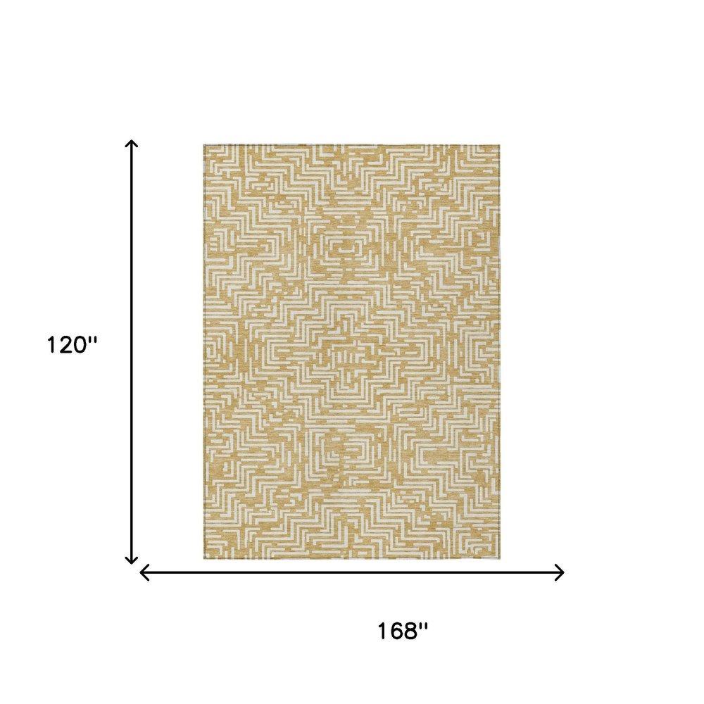 10' X 14' Gold And Brown Geometric Washable Indoor Outdoor Area Rug HomeRoots