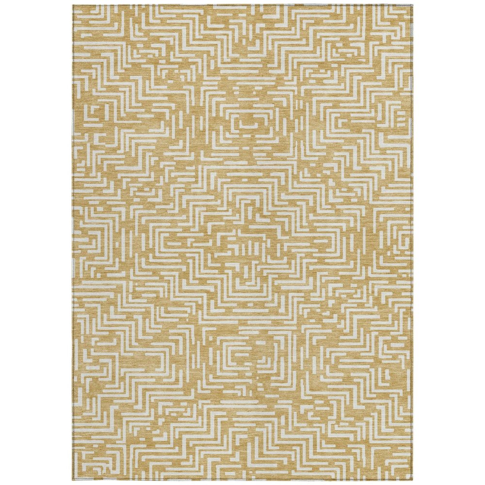 10' X 14' Gold And Brown Geometric Washable Indoor Outdoor Area Rug HomeRoots