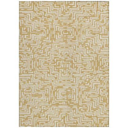 10' X 14' Gold And Brown Geometric Washable Indoor Outdoor Area Rug HomeRoots