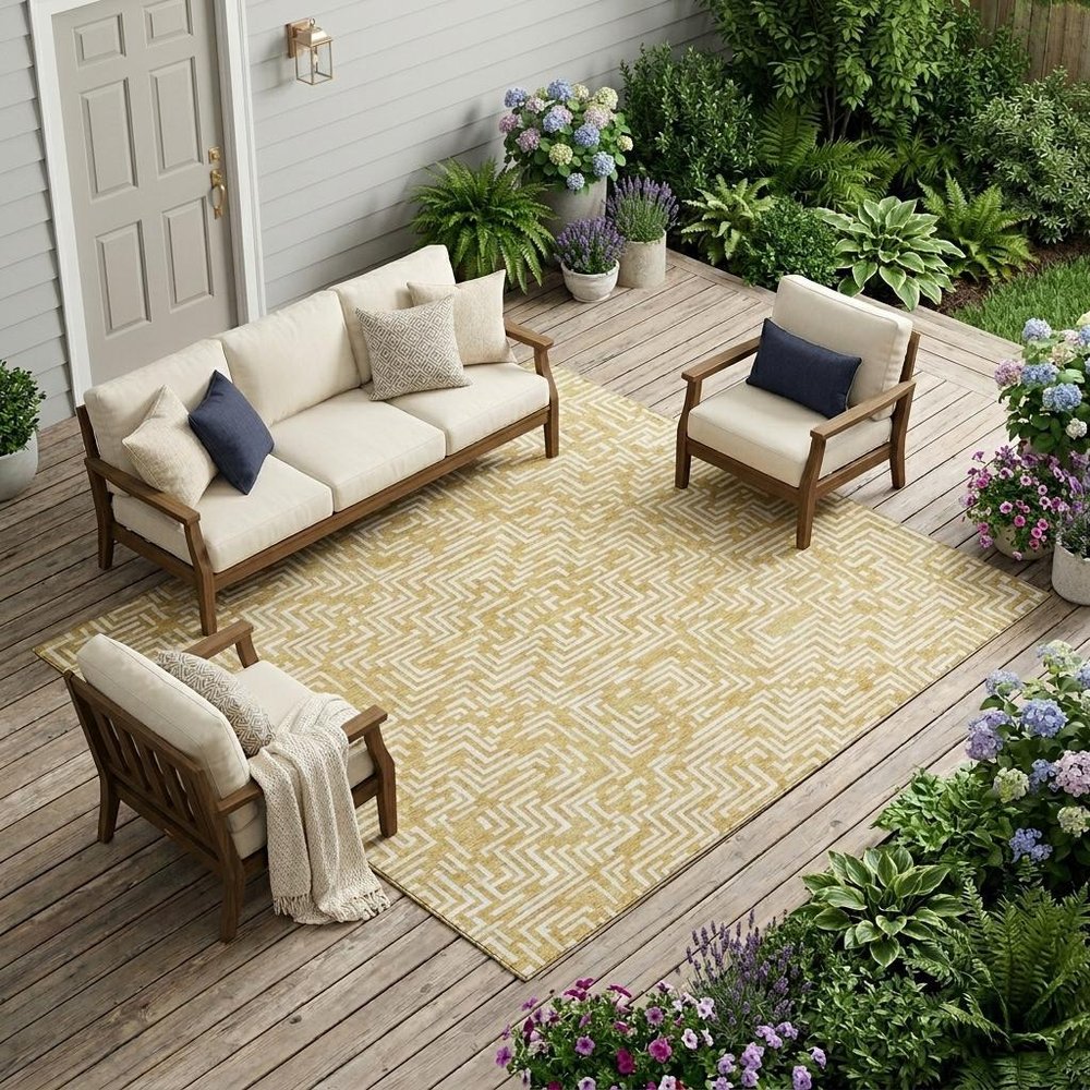 10' X 14' Gold And Brown Geometric Washable Indoor Outdoor Area Rug HomeRoots