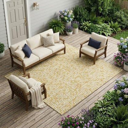 10' X 14' Gold And Brown Geometric Washable Indoor Outdoor Area Rug HomeRoots