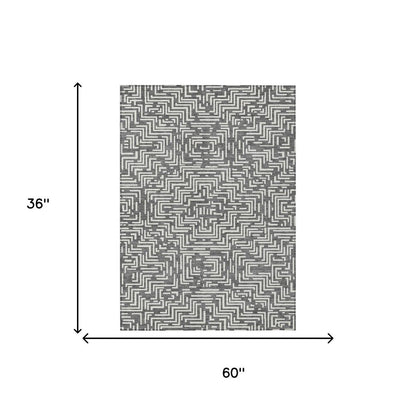 3' X 5' Gray And Brown Geometric Washable Indoor Outdoor Area Rug