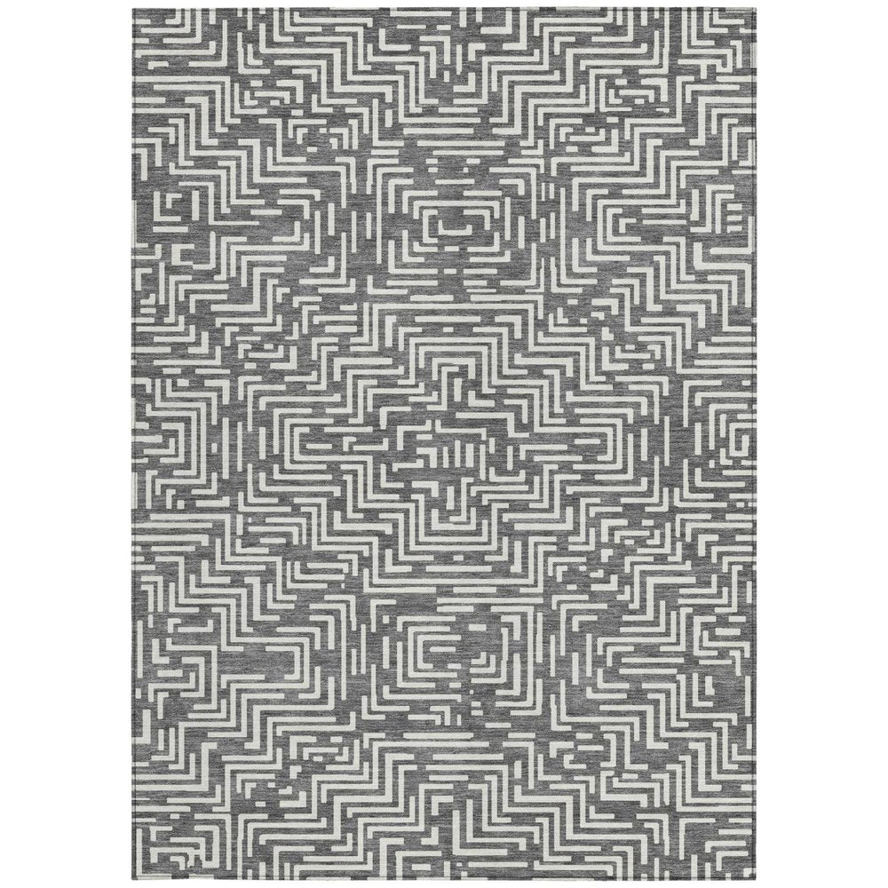 3' X 5' Gray And Brown Geometric Washable Indoor Outdoor Area Rug — view 9