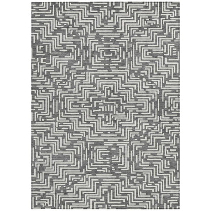 3' X 5' Gray And Brown Geometric Washable Indoor Outdoor Area Rug