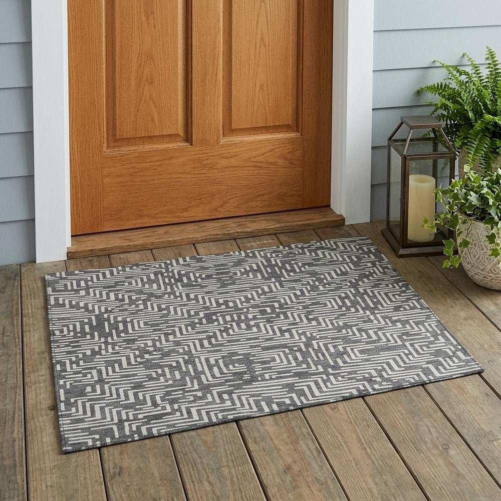 3' X 5' Gray And Brown Geometric Washable Indoor Outdoor Area Rug HomeRoots