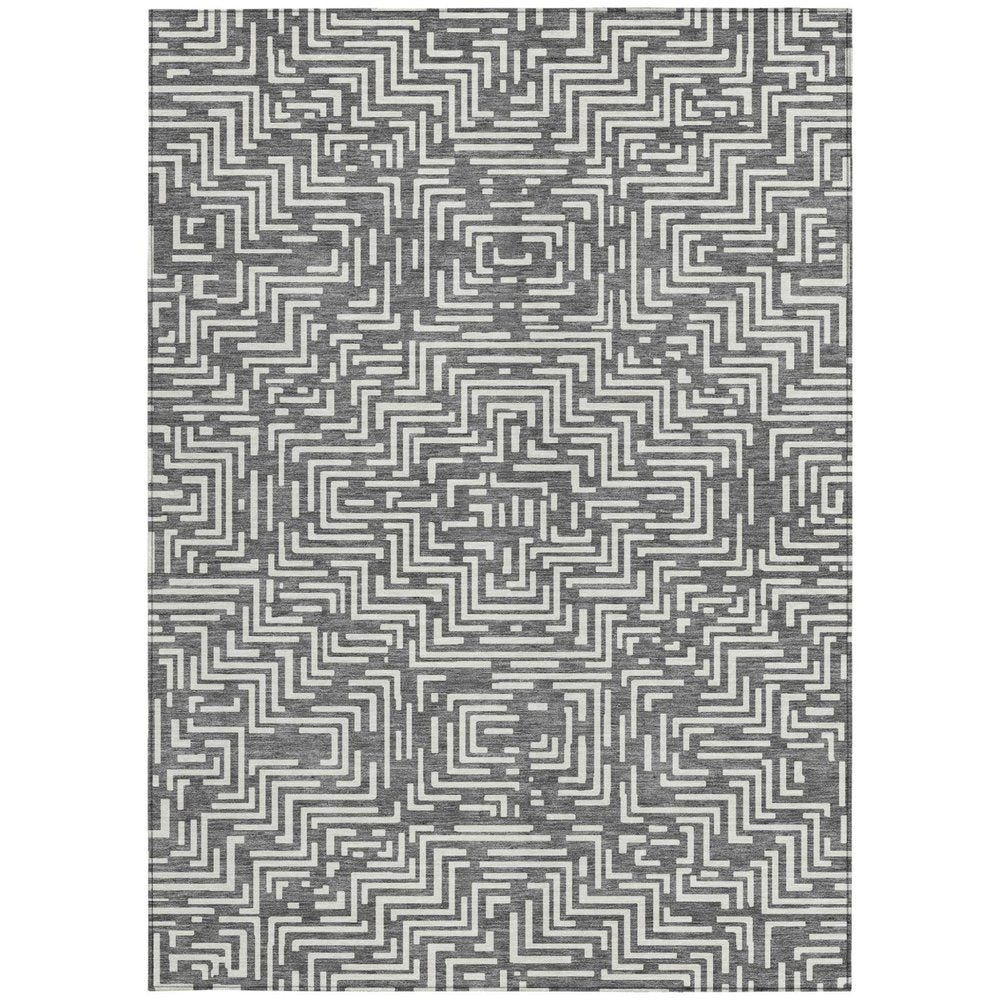 5' X 8' Gray And Brown Geometric Washable Indoor Outdoor Area Rug — view 5