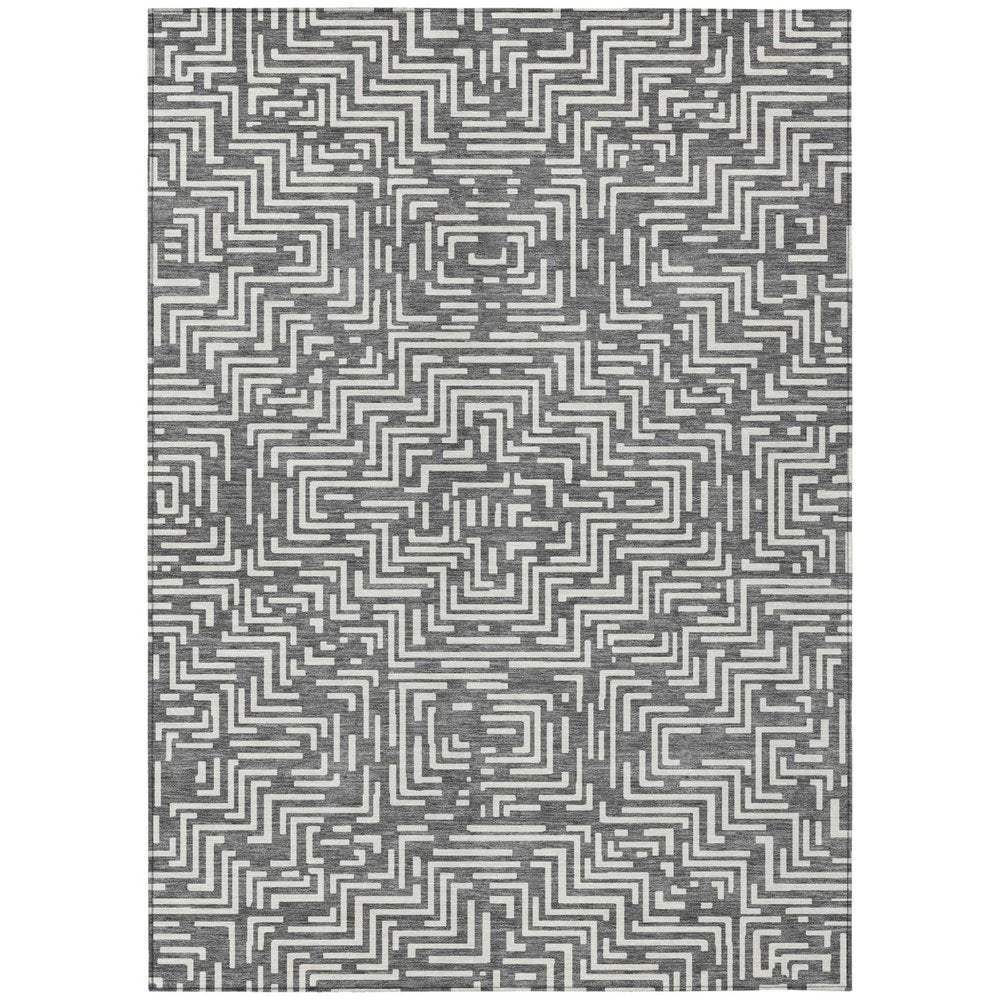 5' X 8' Gray And Brown Geometric Washable Indoor Outdoor Area Rug — view 1