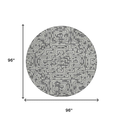 8' Gray And Brown Round Geometric Washable Indoor Outdoor Area Rug HomeRoots
