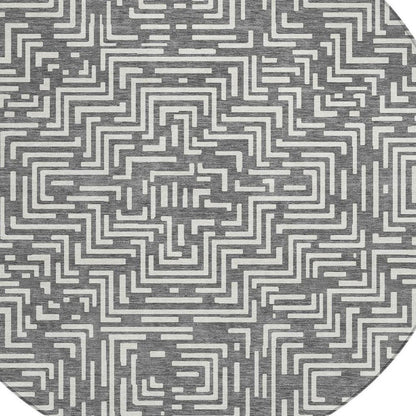 8' Gray And Brown Round Geometric Washable Indoor Outdoor Area Rug HomeRoots