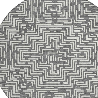 8' Gray And Brown Round Geometric Washable Indoor Outdoor Area Rug HomeRoots