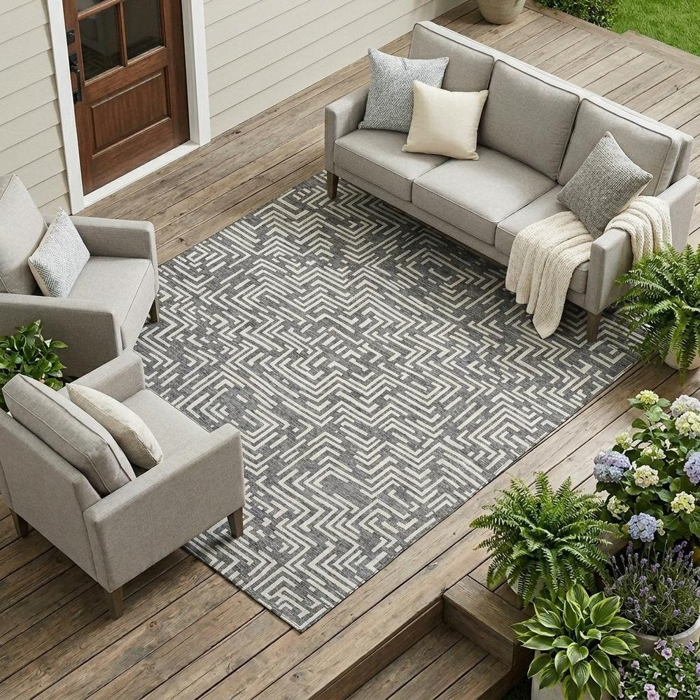 8' X 10' Gray And Brown Geometric Washable Indoor Outdoor Area Rug — view 7