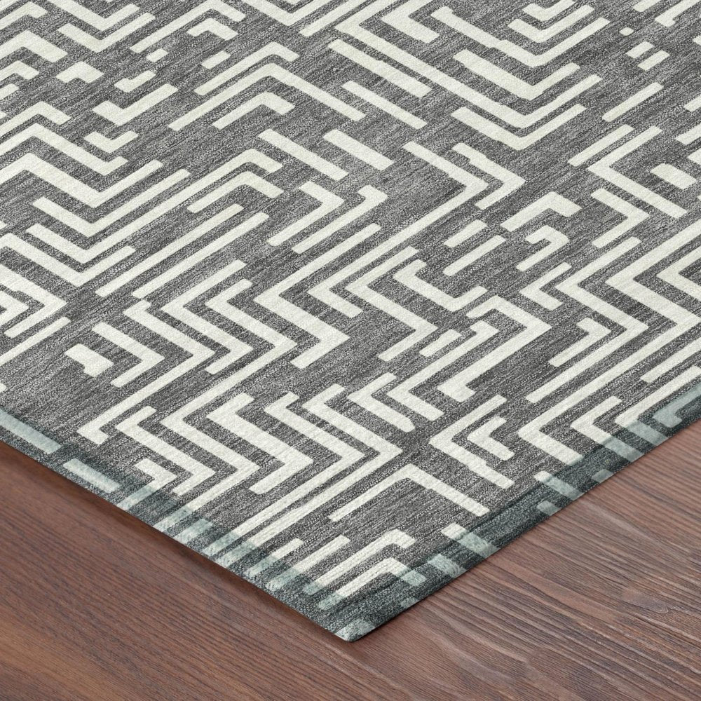 9' X 12' Gray And Brown Geometric Washable Indoor Outdoor Area Rug — view 2