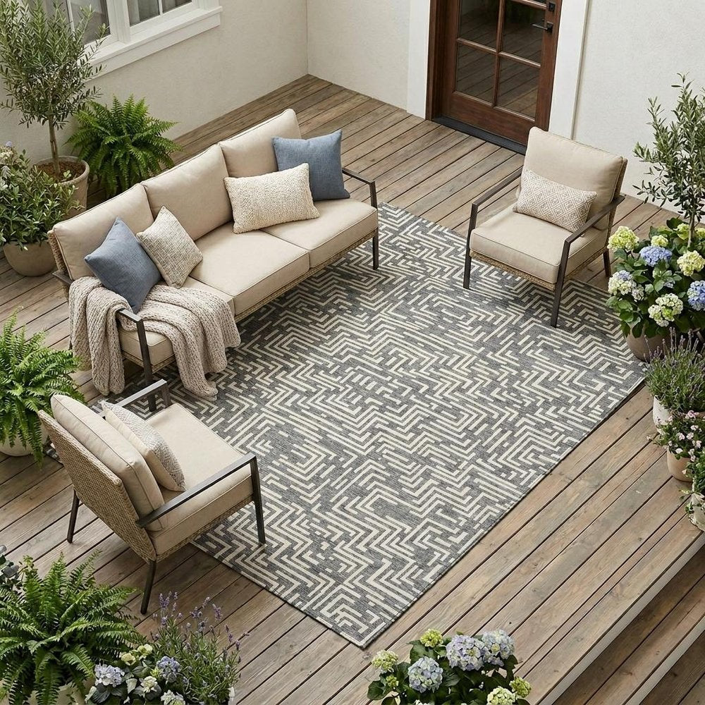 9' X 12' Gray And Brown Geometric Washable Indoor Outdoor Area Rug HomeRoots