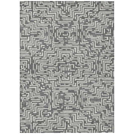 10' X 14' Gray And Brown Geometric Washable Indoor Outdoor Area Rug