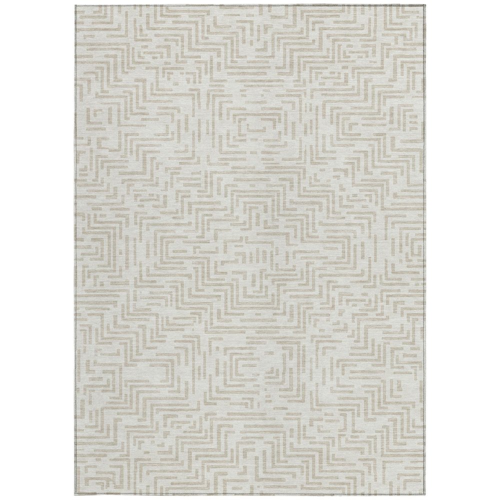 3' X 5' Ivory And Sky Blue Geometric Washable Indoor Outdoor Area Rug — view 9