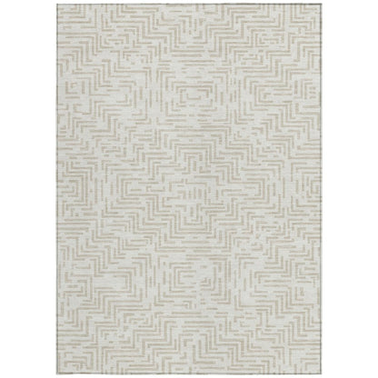 3' X 5' Ivory And Sky Blue Geometric Washable Indoor Outdoor Area Rug